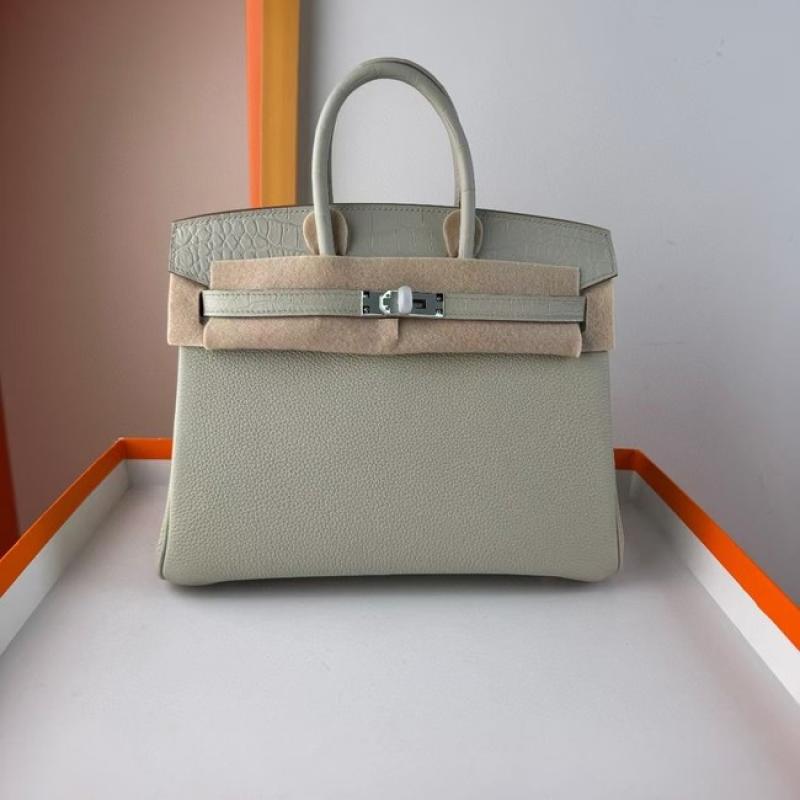 Hermes Birkin Bag togo Leather Nile crocodile Light Pastel Grey