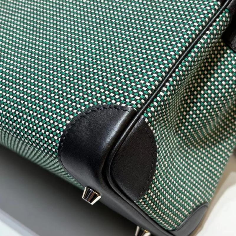 Hermes Birkin Bag togo Leather & Canvas Black Green