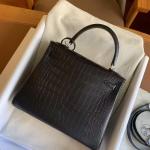 Hermes Kelly Shoulder Bags Nile Crocodile Leather Black