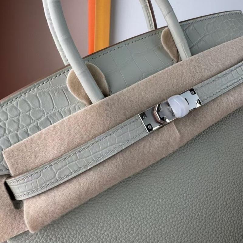 Hermes Birkin Bag togo Leather Nile crocodile Light Pastel Grey