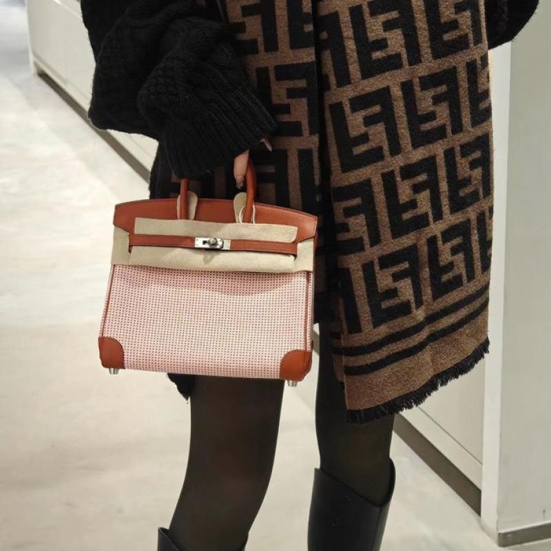 Hermes Birkin Bag togo Leather & Canvas Light Brown