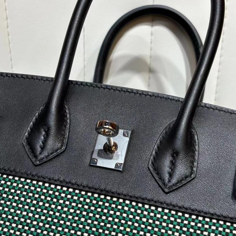 Hermes Birkin Bag togo Leather & Canvas Black Green