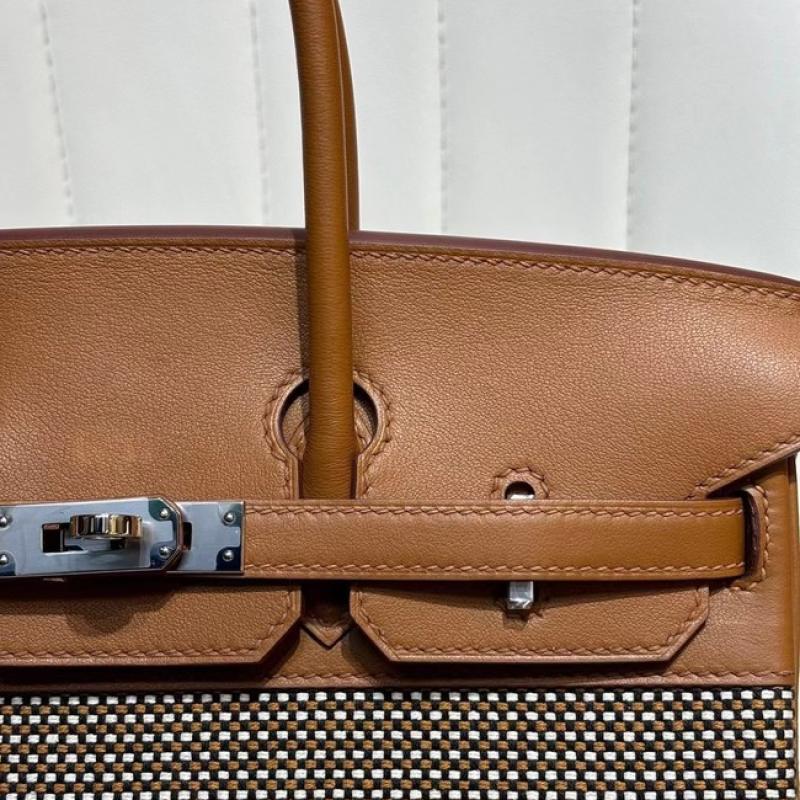 Hermes Birkin Bag togo Leather & Canvas Brown