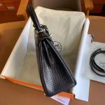 Hermes Kelly Shoulder Bags Nile Crocodile Leather Black