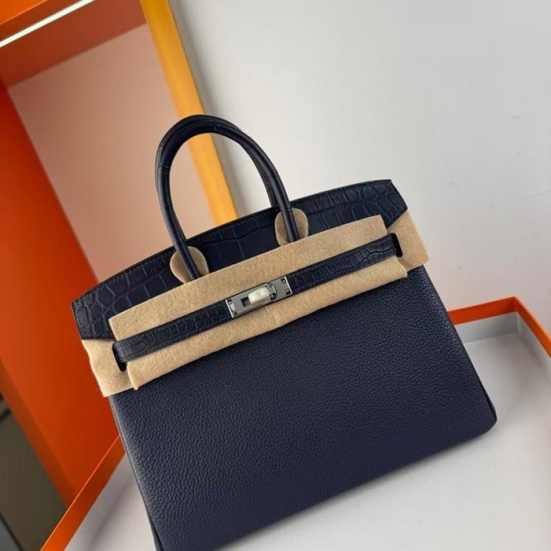 Hermes Birkin Bag togo Leather Nile Crocodile Navy Blue