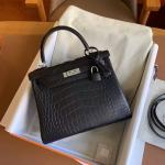 Hermes Kelly Shoulder Bags Nile Crocodile Leather Black