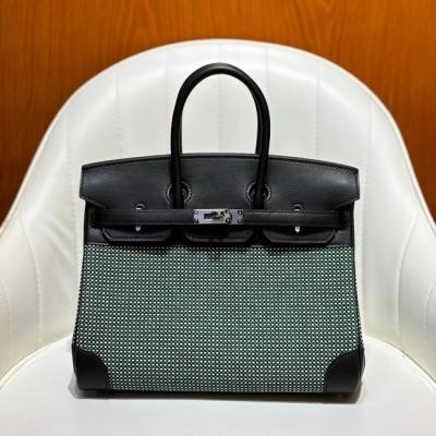 Hermes Birkin Bag togo Leather & Canvas Black Green