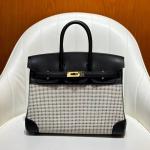 Hermes Birkin Bag togo Leather & Canvas Black White
