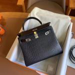 Hermes Kelly Shoulder Bags Nile Crocodile Leather Black