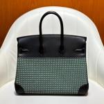 Hermes Birkin Bag togo Leather & Canvas Black Green