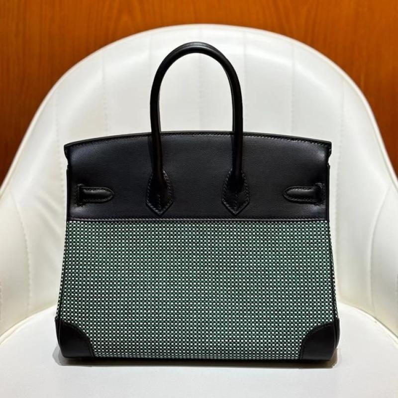 Hermes Birkin Bag togo Leather & Canvas Black Green