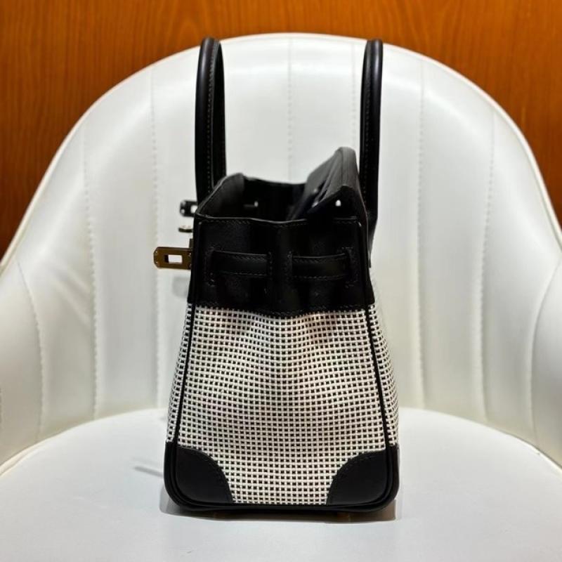 Hermes Birkin Bag togo Leather & Canvas Black White