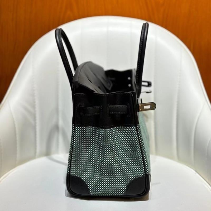 Hermes Birkin Bag togo Leather & Canvas Black Green