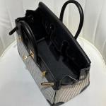 Hermes Birkin Bag togo Leather & Canvas Black White
