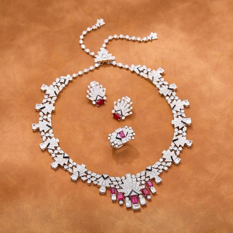 Cartier Necklace & Earring & Ring Ruby Red Accents